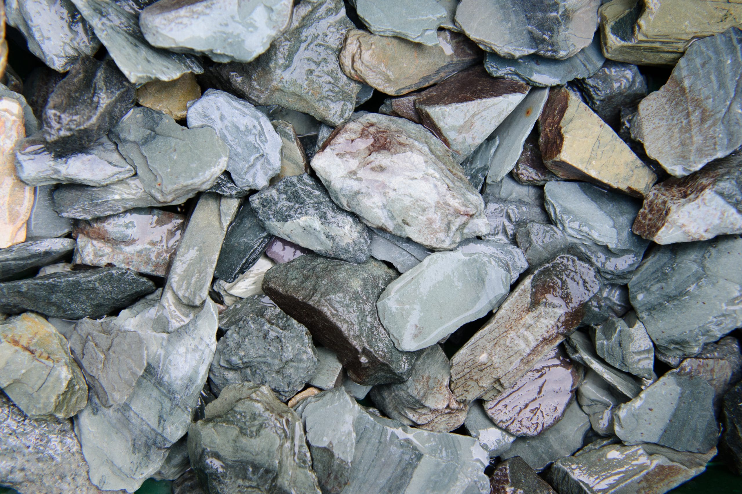 Wet Green Slate Chippings.