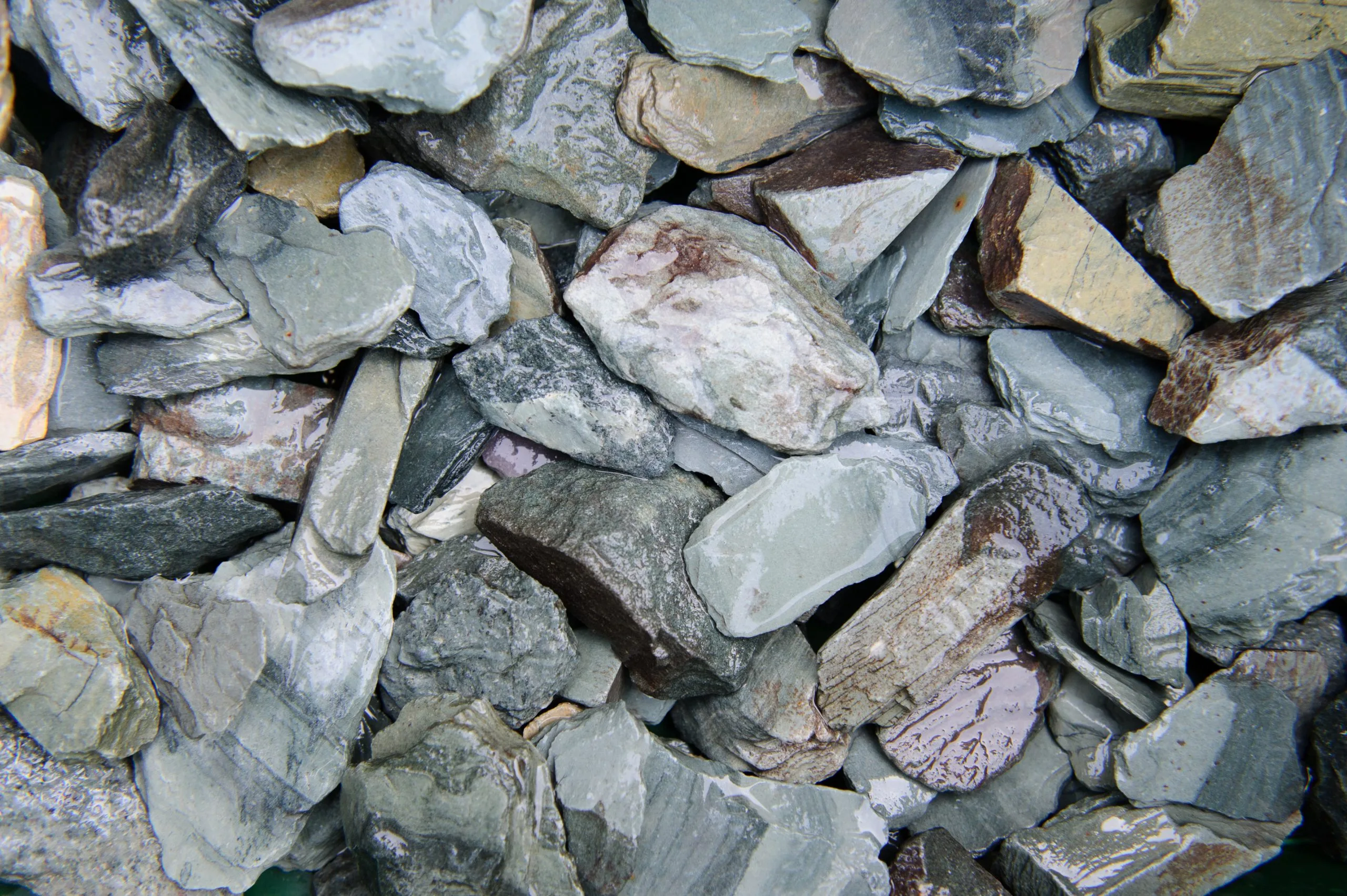 Wet Green Slate Chippings.