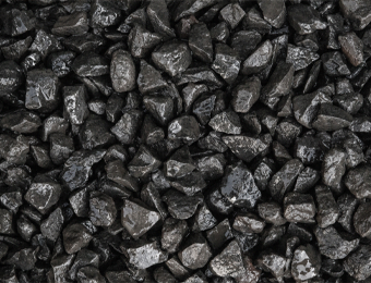 Black Basalt displayed wet, comprising of jet black angular stones, graded from 10mm to 20mm.